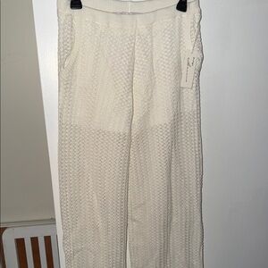 Cream Textured Knit Beach Pants
